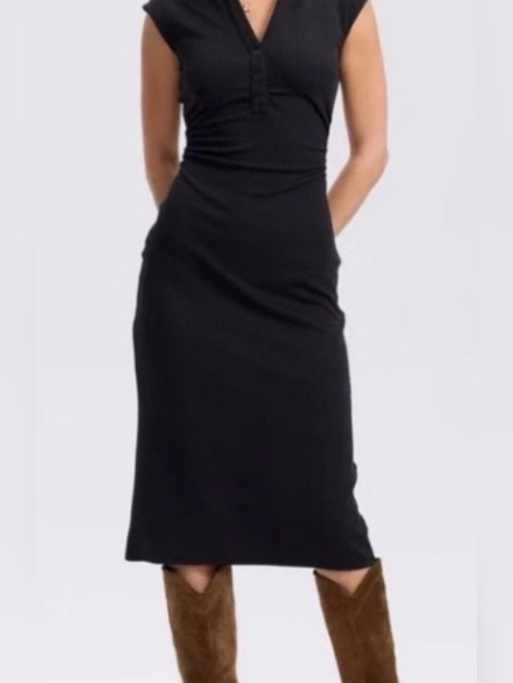 NWT Black Ribbed Button-Up Dress Size XL Stretch Sleeveless V-neck A New DAY